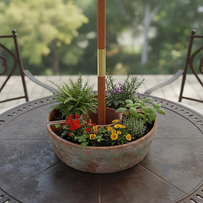 1 Set Patio Umbrella Planter Rustic 2 Pcs Half Round Planter 12" Cement Planters Half Circle Flower Pot for Patio Table Garden Home Plant Outdoor(Brown,Country Style)