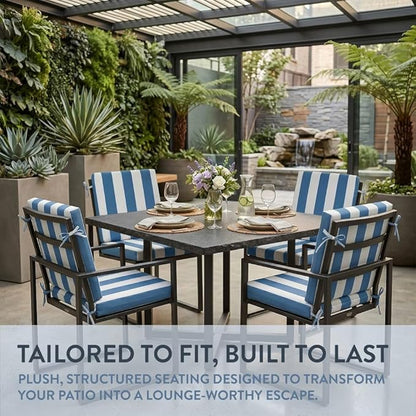 California Umbrella Outdoor Dining Chair, Set of 4 Patio Seat Cushions, 20 x 40 Inch, Premium Outdoor Memory Foam, Fade Resistant, Sunbrella Fabric, Fabric Ties, Cabana Regatta
