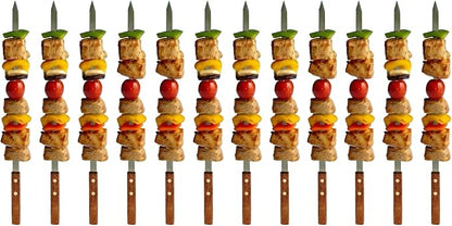 Kabob Skewers for Grilling – 1" Wide, 24" Long Flat Stainless Steel BBQ Skewers with Wood Handle | 1 FREE Skewer | Shish Kebab for Persian, Brazilian, Koubideh (12pcs)