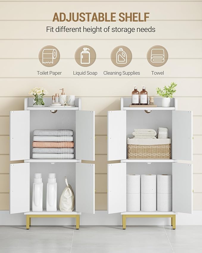 Hzuaneri Bathroom Cabinet, Small Storage Cabinet with 4 Doors | Bathroom Organizers and Storage Cabinets with Adjustable Feet. Cabinets Freestanding for Living Room, Kitchen, White