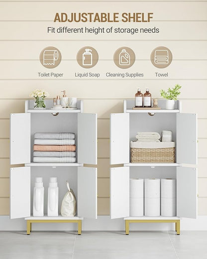 Hzuaneri Bathroom Cabinet, Small Storage Cabinet with 4 Doors | Bathroom Organizers and Storage Cabinets with Adjustable Feet. Cabinets Freestanding for Living Room, Kitchen, White