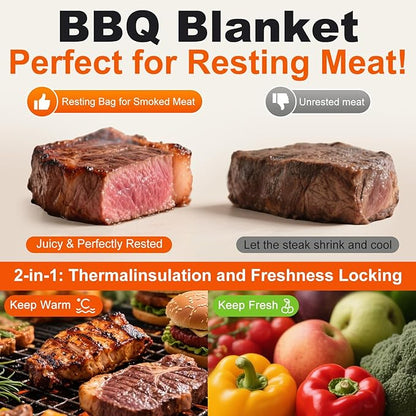 21" BBQ Blanket for Resting Meat, Insulated Smoker Meat Resting Bag for Brisket/Pork Shoulder/Turkey Juicy & Tender, with Accessories - Christmas Stocking Stuffers Anniversary Gifts for Men BBQ Lovers