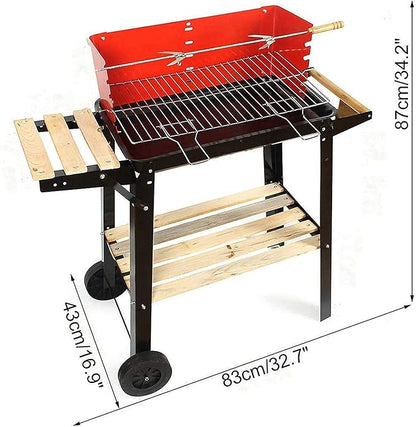 Portable Charcoal Grill for Camping BBQ, Outdoor Barbecue Grill with Steel Wood Construction, Folding Charcoal Grills with Plastic Wheels for Easy Moving,A-1