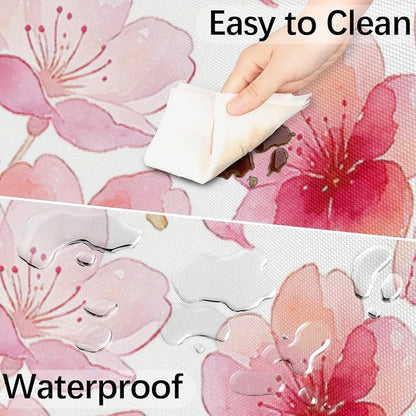Cherry Blossoming Outdoor Round Fitted Tablecloth with Umbrella Hole and Zipper, 36"-44" Elastic Patio Table Cloth Oil-Proof Waterproof Patio Table Cover for Picnic Party Camping