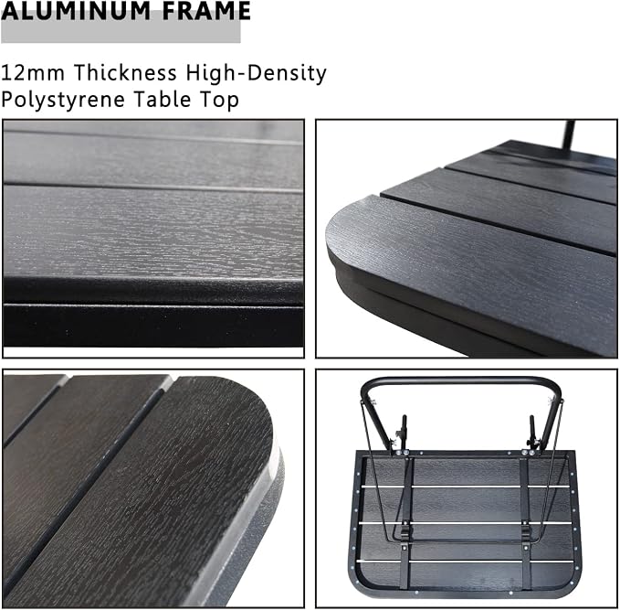 Balcony Railing Table Hanging Folding Deck Railing Table Outdoor Balcony Bar Tables for Railings Hanging Patio Adjustable Aluminium 23.6"(L) x 15.7"(W) All Weather Black
