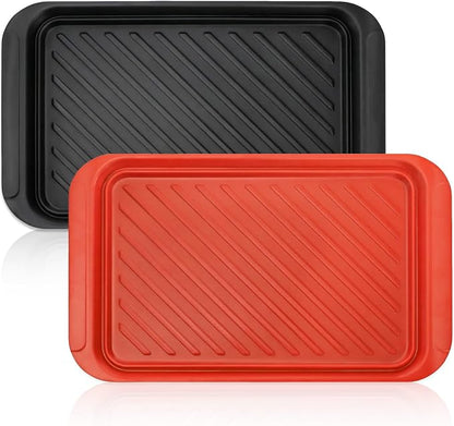 2 Pack Grilling Prep and Serve Trays, 17" x 10.5" BBQ Platters for Cooked and Raw Meat, Melamine Serving Trays for Food, Outdoor, Grill Accessories, Dishwasher Safe, Black and Red