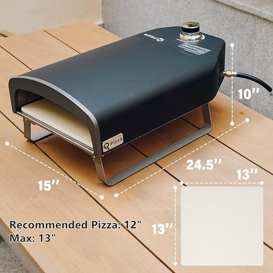 Outdoor Pizza Oven, Portable Gas Pizza Oven with 13x13in Pizza Stone for Outside Cooking, Backyard Pizza Maker, Pizza Accessory Ideal for Outdoor Kitchen and Party, Great Gift PS100