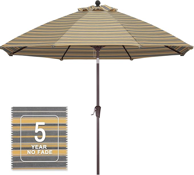 MASTERCANOPY 9ft Olefin 5-Year-Non-Fading Patio Umbrella Gray & Yellow | UV/Water/Fade-Resistant Canopy, Vented Top, 8 Fiberglass Ribs – Ideal For Deck, Yard, Market