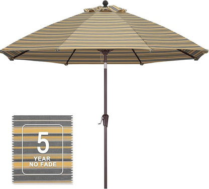 MASTERCANOPY 9ft Olefin 5-Year-Non-Fading Patio Umbrella Gray & Yellow | UV/Water/Fade-Resistant Canopy, Vented Top, 8 Fiberglass Ribs – Ideal For Deck, Yard, Market