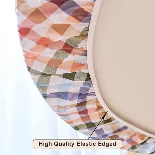 LIBERECOO Round Vinyl Fitted Tablecloth with Flannel Backing Elastic Edge Table Cover Waterproof Stain-Resistant Wipeable Tablecloths Fits 45-56 Inch Round Tables