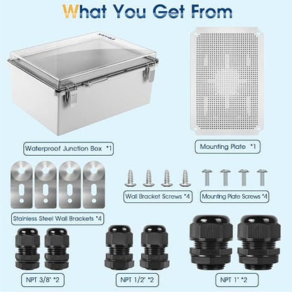 Waterproof Outdoor Project ABS Plastic Junction Box IP67 Weatherproof Dustproof Enclosure with Hinged Cover, Mounting Plate,Wall Brackets for Power Project (Clear.15.7"x11.8"x7.1")