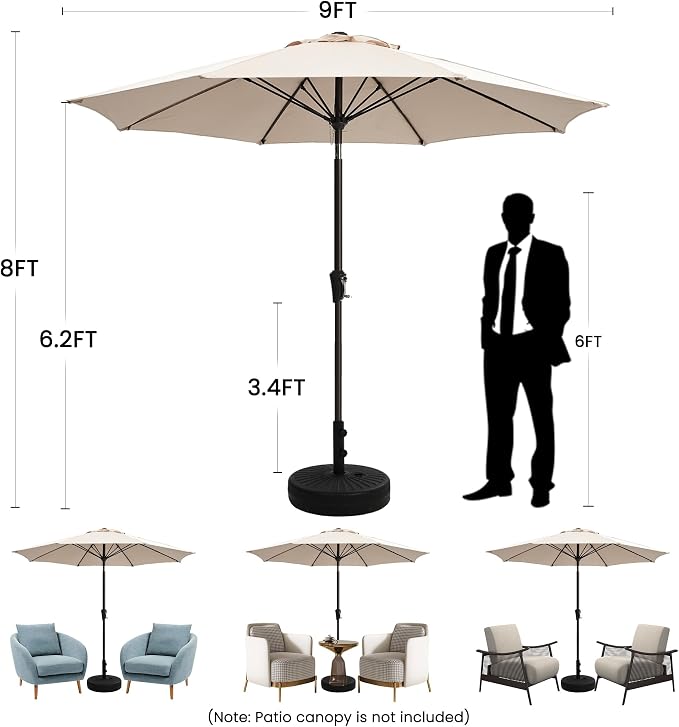 Ayge Patio Umbrella 9 FT Outdoor Table Umbrella Fiberglass for poolside red | Fiberglass frame, 8 ribs, tilt & crank. UPF50+ waterproof canopy. Wind-resistant. For outdoor table, patio, backyard.