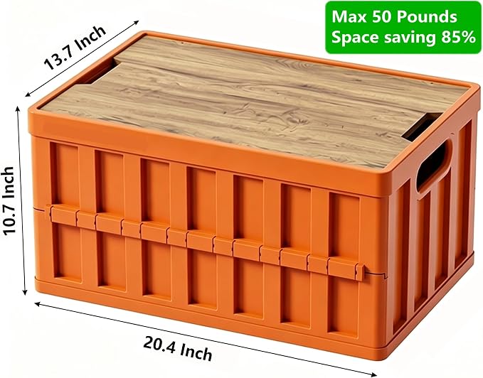 VIMI 50L Collapsible Storage Bins with Lids Stackable Utility Crates with Handles Plastic Large Folding Containers for Organizing Tools,Books,Food,Drinks,Camping&Transport(Muted Red-3 Packs)