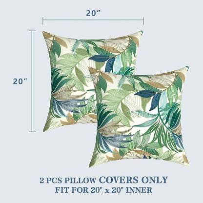 LVTXIII Outdoor Pillow Covers 20x20 Inch, 2 Pack Large Square Throw Pillow Cases, Fade-Resistant Cushion Covers for Patio Furniture Sofa, Garden Porch, Lush Leaf Green