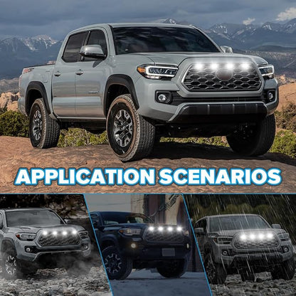 4PCS Grill Light Fit for Tacoma TRD Off Road & Sport OEM 2020-2023 White | with Fuse Adaptor, with 4-in-1 Wire Harness, LED Grille Light Bar Compatible with Toyota Tacoma TRD Off Road & Sport OEM