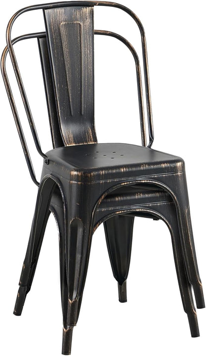 AC Pacific Stackable Metal Dining Chairs Set of 2 for Indoor and Outdoor Use, Durable Stacking Seat, Farmhouse Kitchen, Bar, Patio, Bistro, Cafe, Industrial Style, 2pcs, Sanded Matte Black
