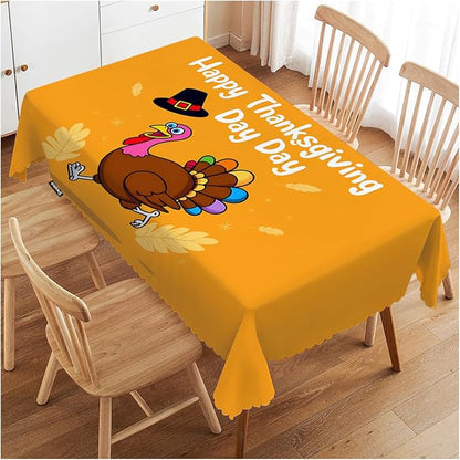 Swono Turkey Table Covers 52x70 Inch Happy Thanksgiving Turkey Cute Wipeable Tablecloth Kitchen Dinning Tabletop Decoration, Table Cloth for Outdoor and Indoor Use