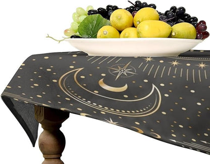Vintage Tarot Moon Tablecloth Boho Mystical Crescent Moon Phases Star Galaxy Space Table Cloth Water Resistant Wipeable Table Cover for Picnic Party Holiday Kitchen Dinner Table 55"x55"