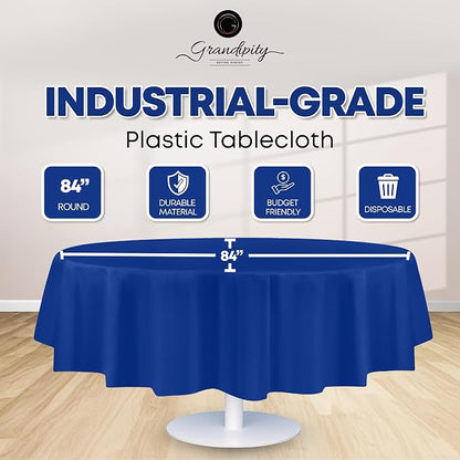 Grandipity 12 Pack Premium Disposable Plastic Tablecloth 84" Inch Decorative Round Table Cover - Blue