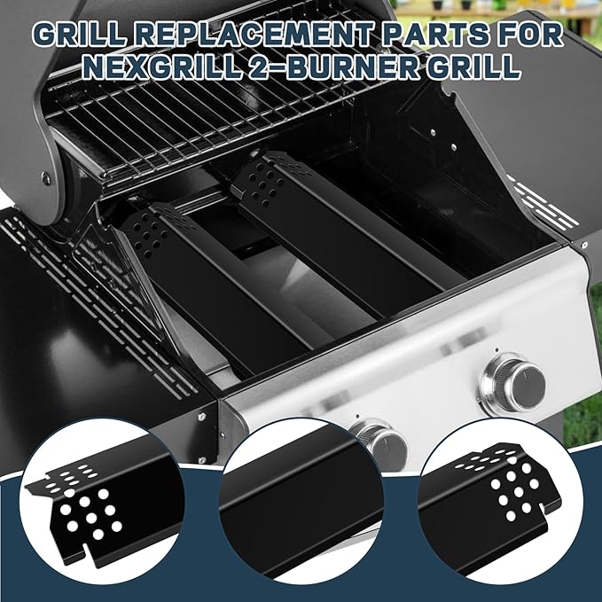 Grill Parts for Nexgrill replacement parts 2 Burner 720-0864 720-0864M,Cast Iron Cooking Grate,Heat Shield,Burner Kit for Megamaster 720-0864MA Grill Grates Replacement Parts kit for nexgrill grates