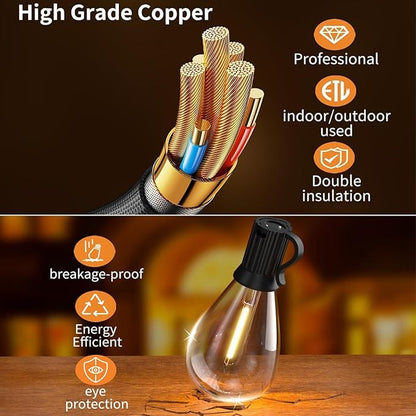 REEMEER 200FT Outdoor String Lights, Ultra Long Waterproof 60+2 Shatterproof Bulbs Led Outside Patio Lights for Porch Deck Garden Backyard Balcony Wedding Party Decor