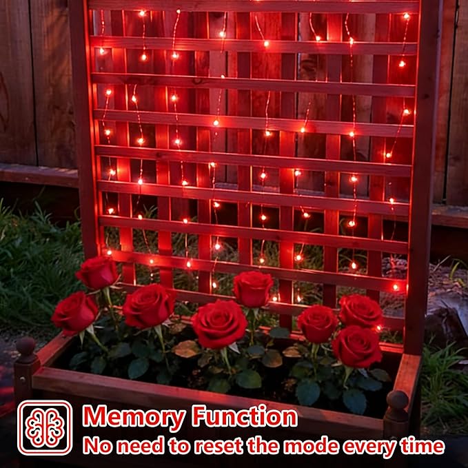 YEGUO 4 Pack Red Solar Fairy Lights, Each 33ft 100 LED Valentines Lights Outdoor Waterproof, 8 Modes Sliver Wire Solar Christmas String Lights