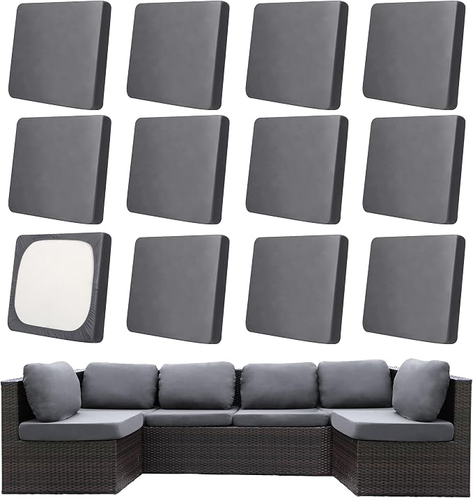 12Pcs Patio Cushion Covers, Outdoor Stretch Cushion Covers, Washable | Stretch Fit, Replacement, Washable and Reusable Furniture Protectors, Fits most patio furniture cushion covers, Cover Only