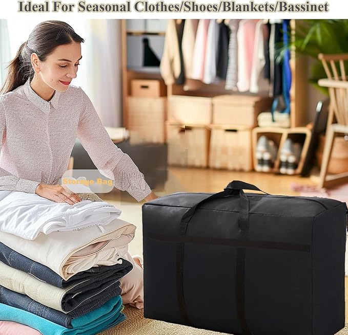 WITERY 2 Pack 180L/47.5 Gallons Extra Large Storage Bags Jumbo Duffle Bag for Travel Moving Totes Boxes Heavy Duty Stronger Handles Zippers Reusable Storage Totes for Bassinet Clothes Blankets