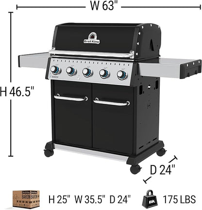 Broil King 876214 Baron 520 Pro, Liquid Propane (LP), Stainless Steel, Black