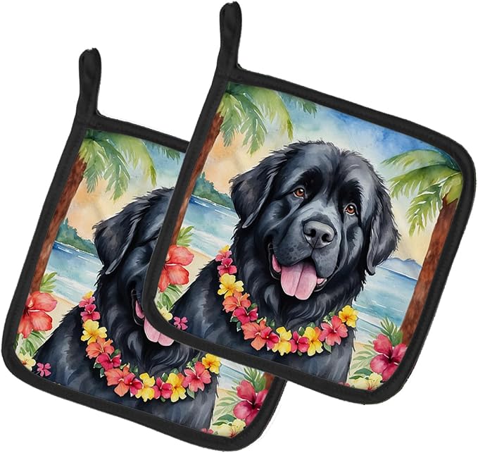 Caroline's Treasures Newfoundland Luau Pair of Pot Holders Kitchen Heat Resistant Pot Holders Sets Oven Hot Pads for Cooking Baking BBQ, 7 1/2 x 7 1/2
