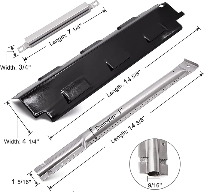 BBQ-Element Replacement Parts for Charbroil 461442114 463441312 463441514 463440109 and Other Grill Models, Heat Plate Shield, Burner Tubes and Crossover Tube Replacement for Char-Broil 463440109