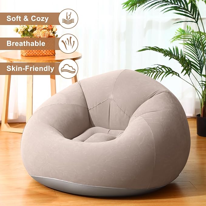 Realspring 6 9 12 Pcs Inflatable Bean Bag Chairs for Adults with Electric Air Pump, Blow up Couch Folding Portable Inflatable Couch Lazy Sofa for Outdoor Movie Night Camping(Coffee,9 Pcs)