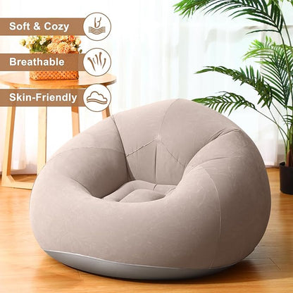 Realspring 6 9 12 Pcs Inflatable Bean Bag Chairs for Adults with Electric Air Pump, Blow up Couch Folding Portable Inflatable Couch Lazy Sofa for Outdoor Movie Night Camping(Coffee,9 Pcs)