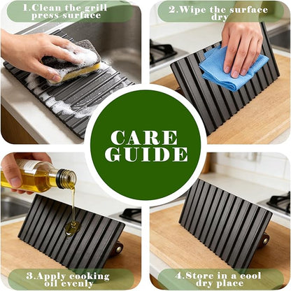 2.1lb Steak Weight & Burger Press, Striped Base, 7"X4" Rectangle Heavy Duty Cast Iron Grill Press with Wood Handle for Blackstone, Chef, Camp, Panini, Vegetable, Bacon, Sandwich, BBQ