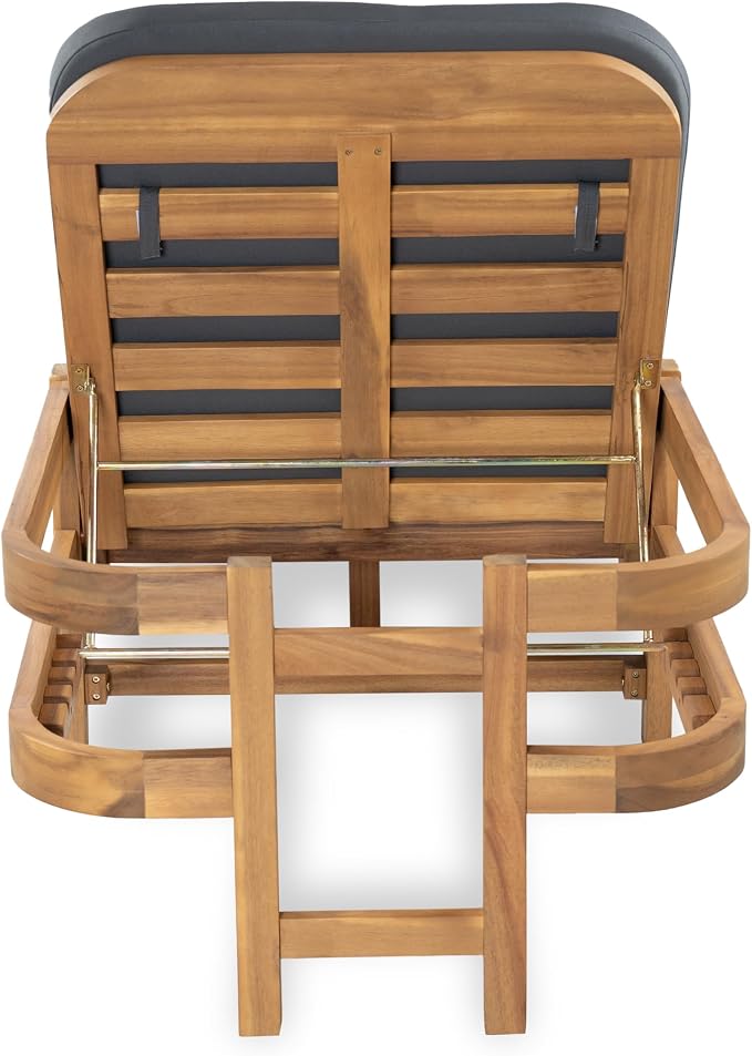 Christopher Knight Home Kayas Acacia Wood Chaise Lounge with Adjustable Backrest, 77.5" Outdoor Sun Lounger with Cushion, Modern Patio Lounger Recliner Chair for Poolside Lawn, Light Teak+Gray, 1PCS