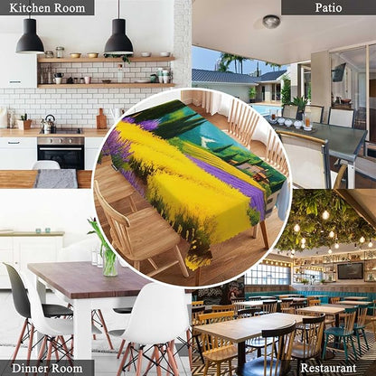 Swono Countryside Rectangle Tablecloth Rural Houses Rye Field Cypress Trees Mountains Table Cloth Dining Table Cover for Home Kitchen Restaurant Party Buffet Picnic, 52x70 Inch