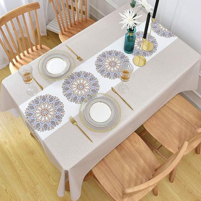 Wipeable Waterproof Tablecloth Vinyl Tablecloths for Rectangle Tables Heavy Duty PVC Tablecloth for Kitchen Dining Table(Flowers-1, 54'' x 78'')