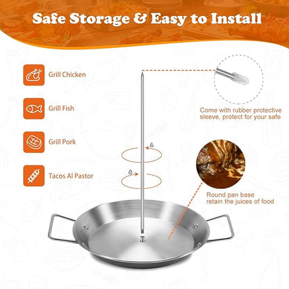 Al Pastor Skewer for Grill, Shawarma Skewer Stand, Stainless Steel Brazilian Vertical Spit with 5 Removable Spikes(6"/8”/10"/12”/14")& Brushes, for Tacos Al Pastor, Grill Smoker Oven BBQ