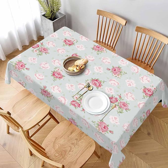 TKS MITLAN Pink Rose Tablecloth Decor Chic Flowers Romantic Vintage Style Spring Table Cloth Dining Room Kitchen Table Cover 60" X 84" Oblong/Rectangle