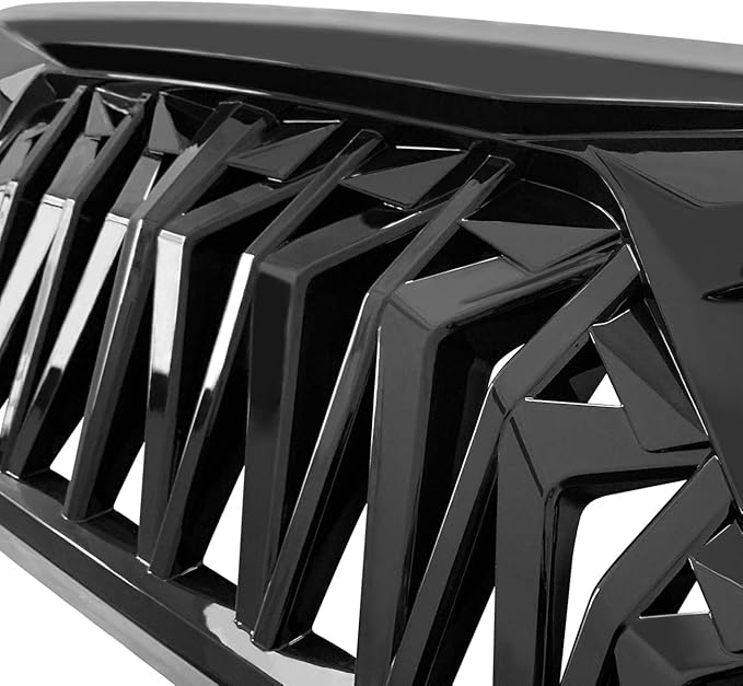 Front Grill Shark Grille Compatible with 2007-2018 Jeep Wrangler Rubicon Sahara Sport JK JKU, Glossy Black