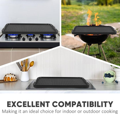 CUSIMAX Stove Top Griddle Pan, 14.96" x 8.66" Aluminum Non-stick Grill & Griddle Pan with Stainless Steel Handles, Flat Top Grill for Gas Stove/Charcoal Grills/Indoor&Outdoor Grill or Campfire