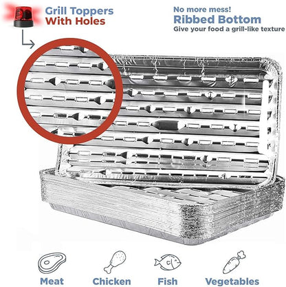 Grill Liners Disposable Aluminum | 25-Pack Grill Pans for Outdoor Grill | BBQ Broiler Pans | Grilling Trays | Grill Drip Pan | Tray Liner Set of 25 | Grill Pan for Veggies Outdoor Grill