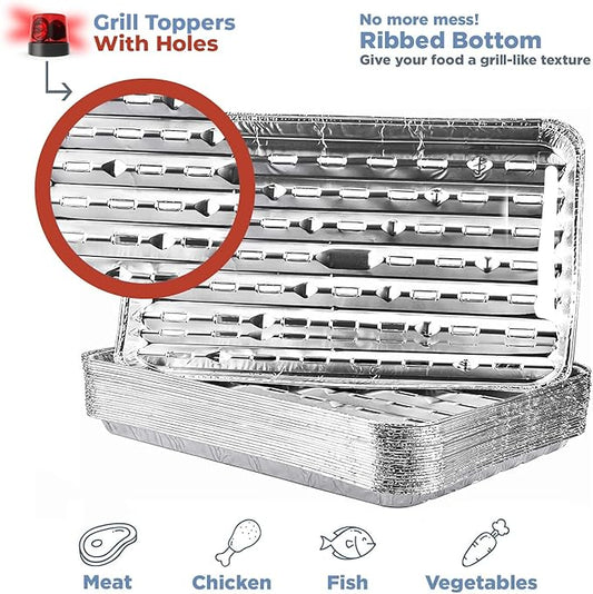 Grill Liners Disposable Aluminum | 25-Pack Grill Pans for Outdoor Grill | BBQ Broiler Pans | Grilling Trays | Grill Drip Pan | Tray Liner Set of 25 | Grill Pan for Veggies Outdoor Grill