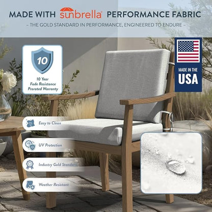 California Umbrella Outdoor Dining Chair, Set of 2 Patio Seat Cushions, 20 x 40 Inch, Premium Outdoor Memory Foam, Fade Resistant, Sunbrella Fabric, Fabric Ties, Natural
