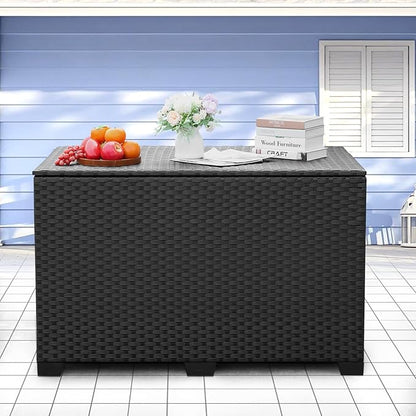 Lviden 140 Gallon Outdoor Storage Box Wicker Patio Storage Bin with Waterproof Lining Bag Deck Box and Cushion Storage Bin Outdoor, Black