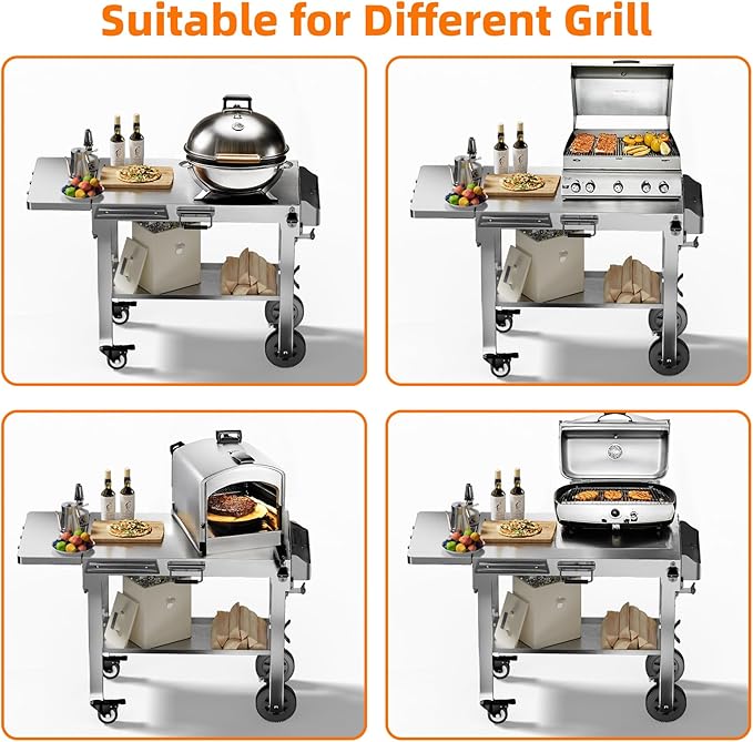 Electactic Food Grade 304 Stainless Steel BBQ Grill Carts fits 22'' Tabletop Griddle, Outdoor grill Table with 4 Foldable Legs, Portable Grill Stand for RV, Camping, Tailgating