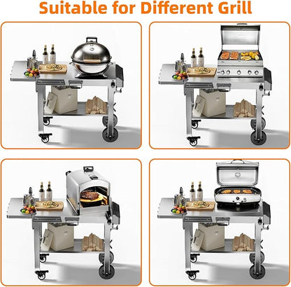 Electactic Food Grade 304 Stainless Steel BBQ Grill Carts fits 22'' Tabletop Griddle, Outdoor grill Table with 4 Foldable Legs, Portable Grill Stand for RV, Camping, Tailgating