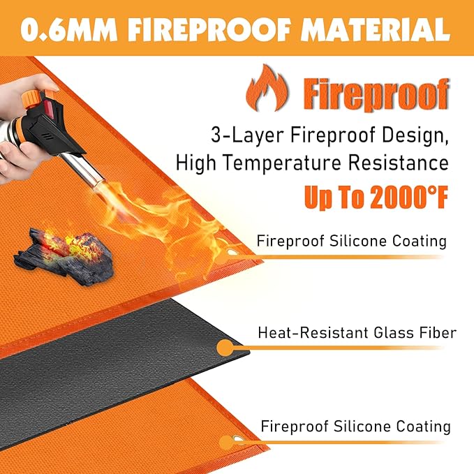 TOHONFOO Grill Mats for Outdoor Grill Accessories Compatible with Blackstone Griddle 28in&36in, Fireproof BBQ Mats for Charcoal, Gas Grills to Protect Patio and Deck, 60 x 40in, Orange