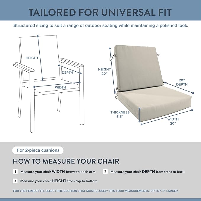 California Umbrella Outdoor Dining Chair, Patio Seat Cushion, 20 x 40 Inch, Premium Outdoor Memory Foam, Fade Resistant Sunbrella Fabric, Fabric Ties,Canvas