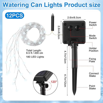 12 Pack Solar Waterfall Fairy Bunch Lights Outdoor Waterproof 9 Strand 180LEDs 8 Modes Watering Can Light (No Can) Firefly Bunch Lights for Patio Yard Garden Decorations(Cool White)